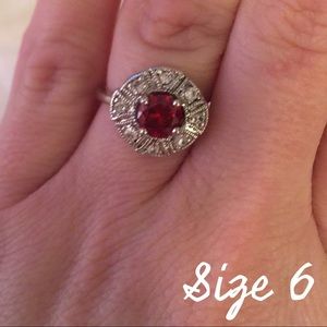 Silvertone Ring - red